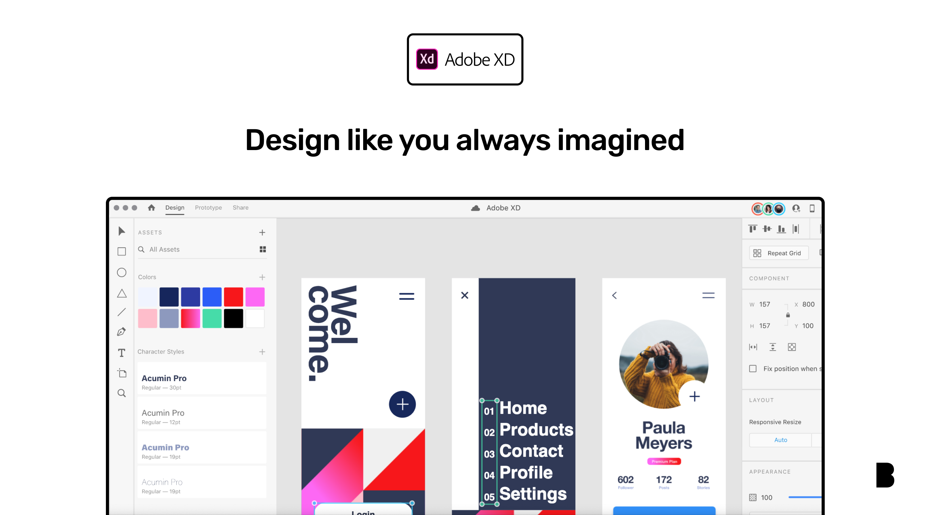 Adobe XD design board with illustration