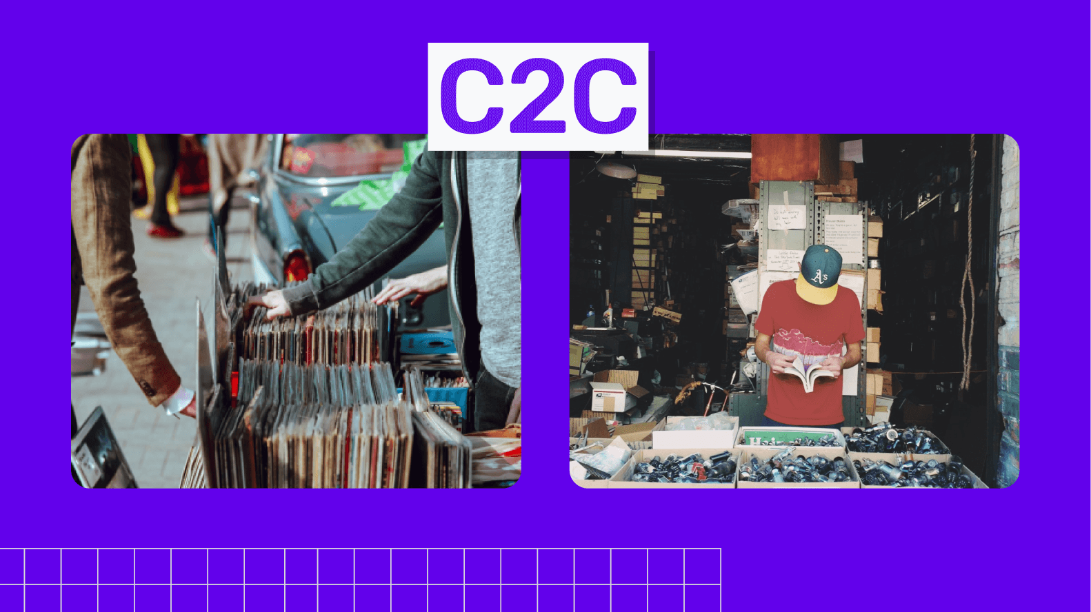 A concept of C2C ecommerce business model depicting a street shopper and a street seller in the same pic