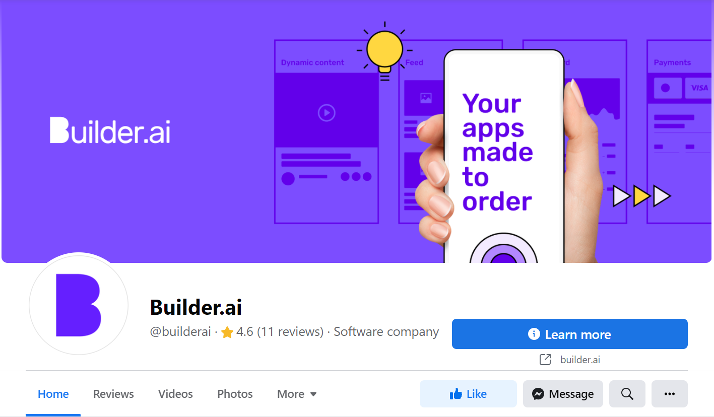 Builderai Facebook page snap