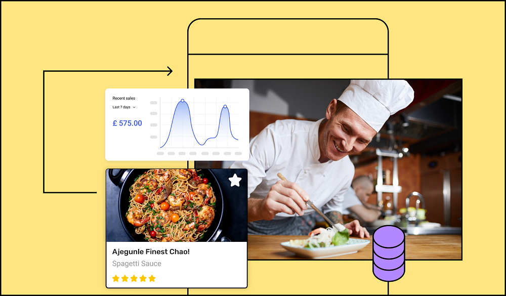 Food marketplace app building with a chef in background