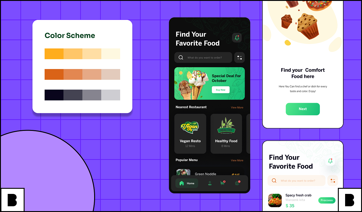Free app UI kit for restaurant app (takeaway & table reservation)