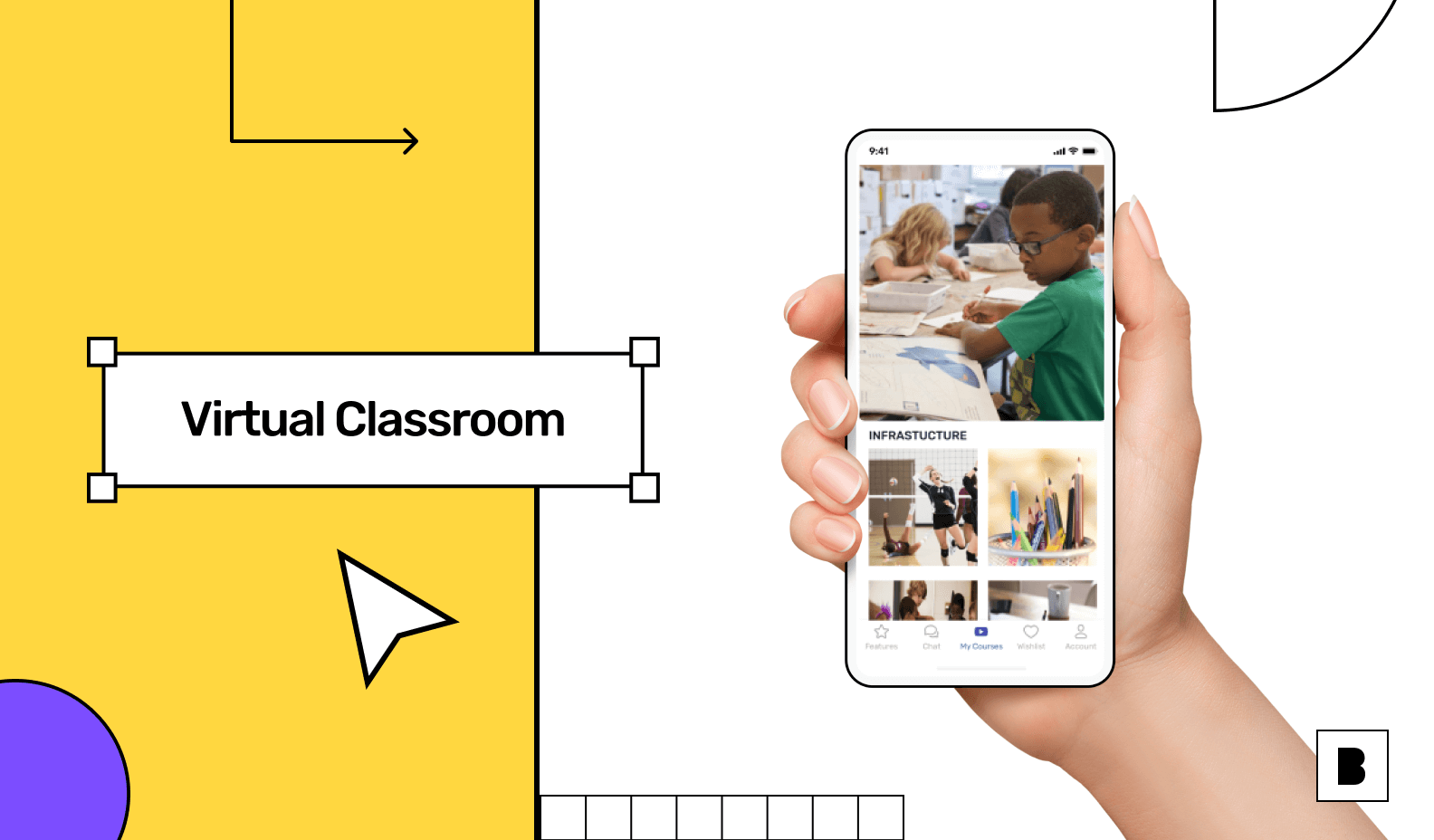 e-learning app with virtual classroom screen