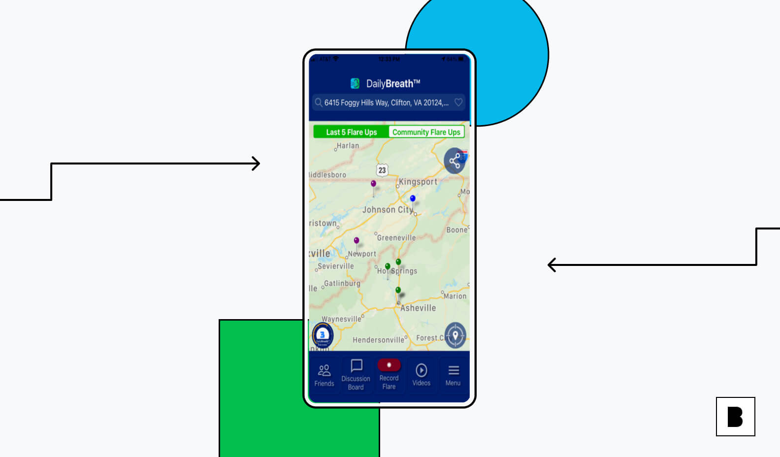 Daily Breath app screen with location map