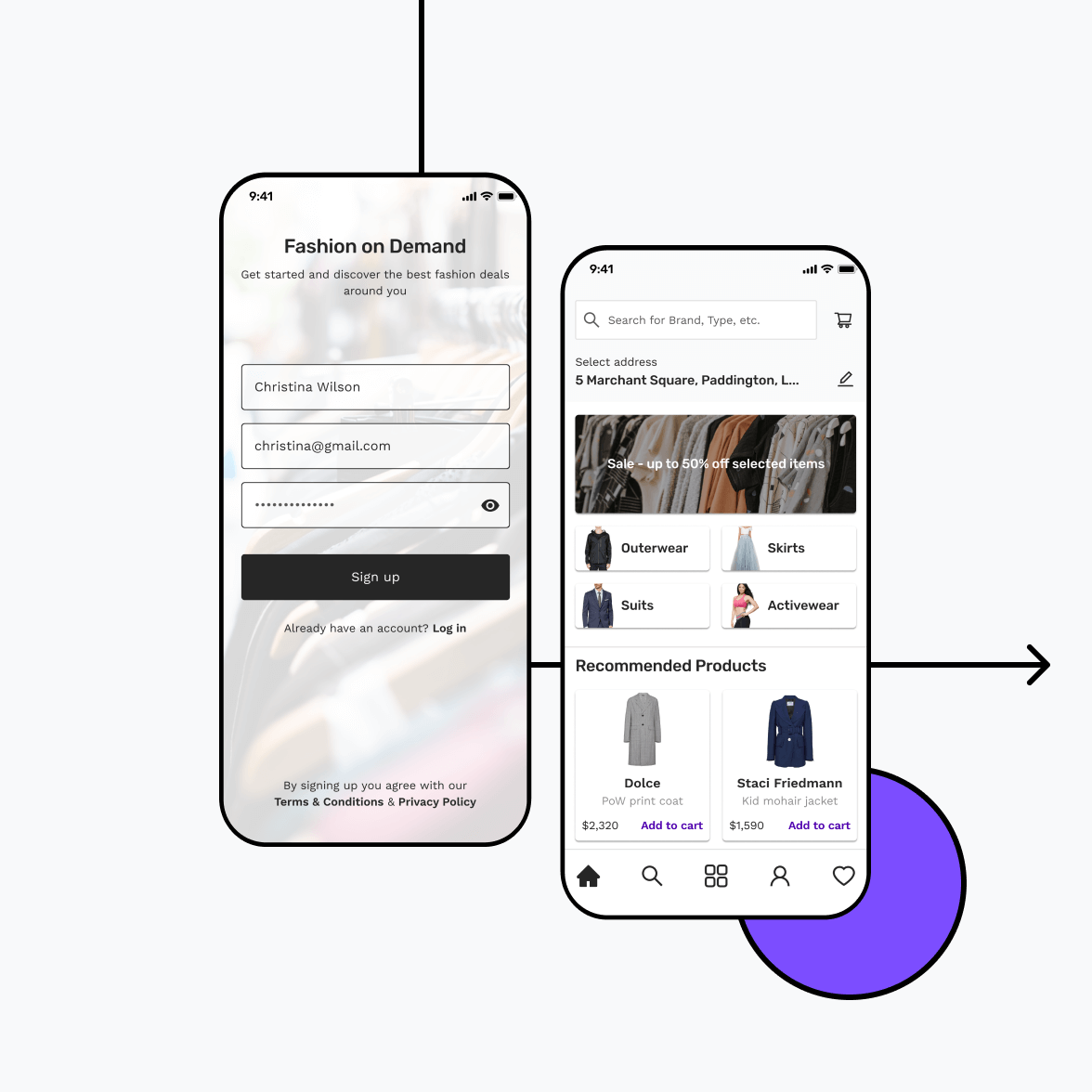 Fashion store app with login screen
