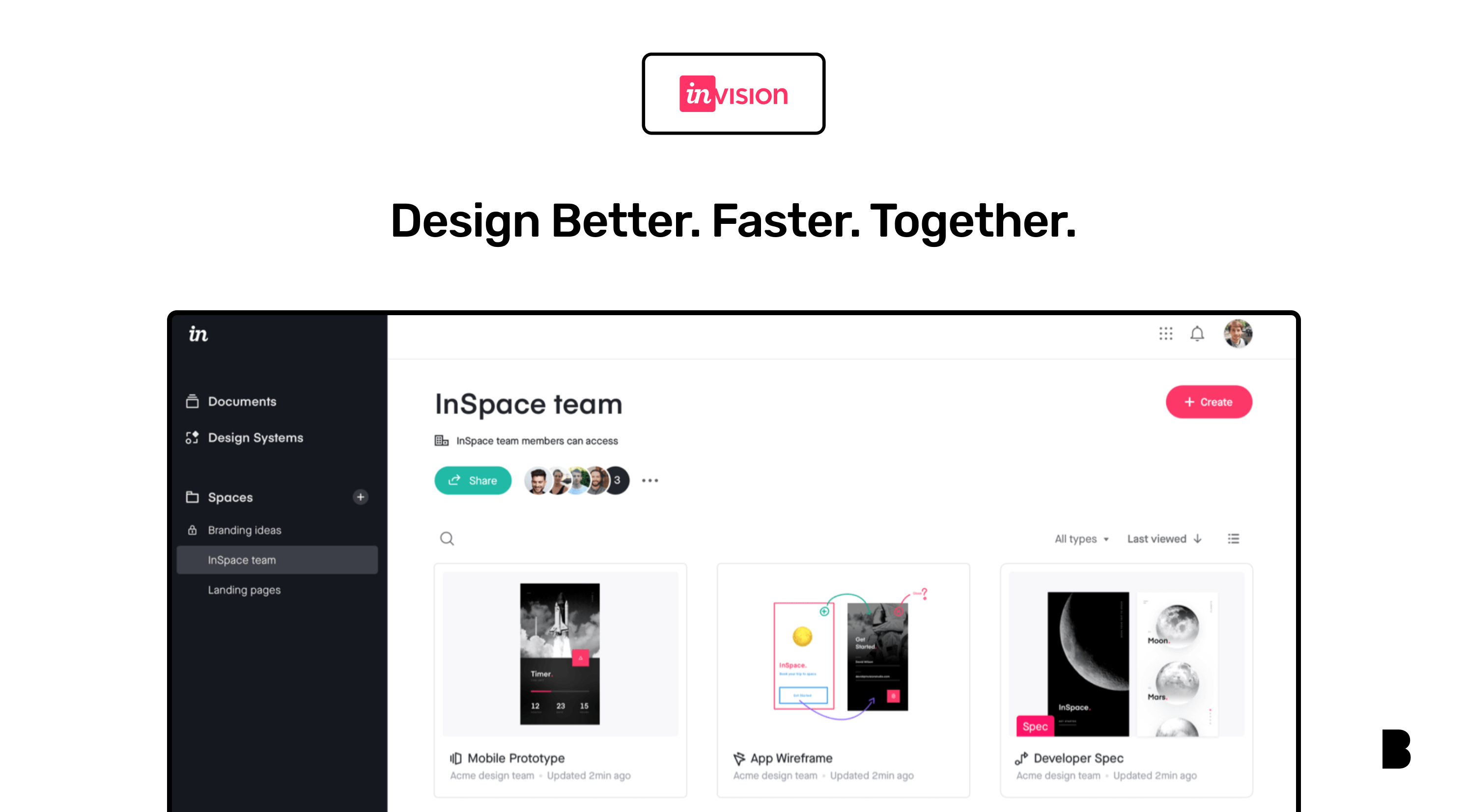 inVision design board with designs