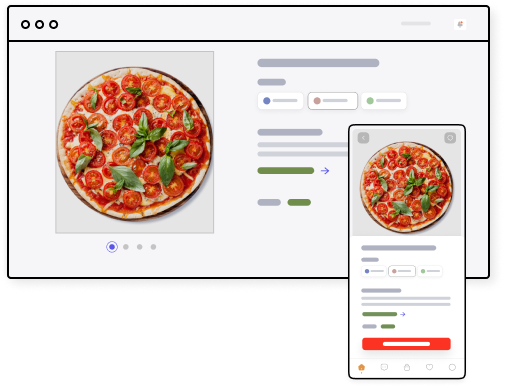 A concept of delivery PWA for restaurant business displaying desktop and mobile screens