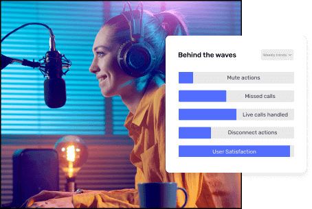 A concept of Radio FM app development highlighting a Radio Jockey in the background with a mobile app dashboard.