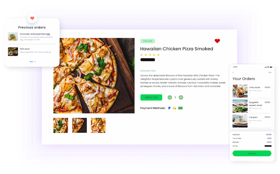 A restaurant website product page depicting a Chicken Pizza Smoked