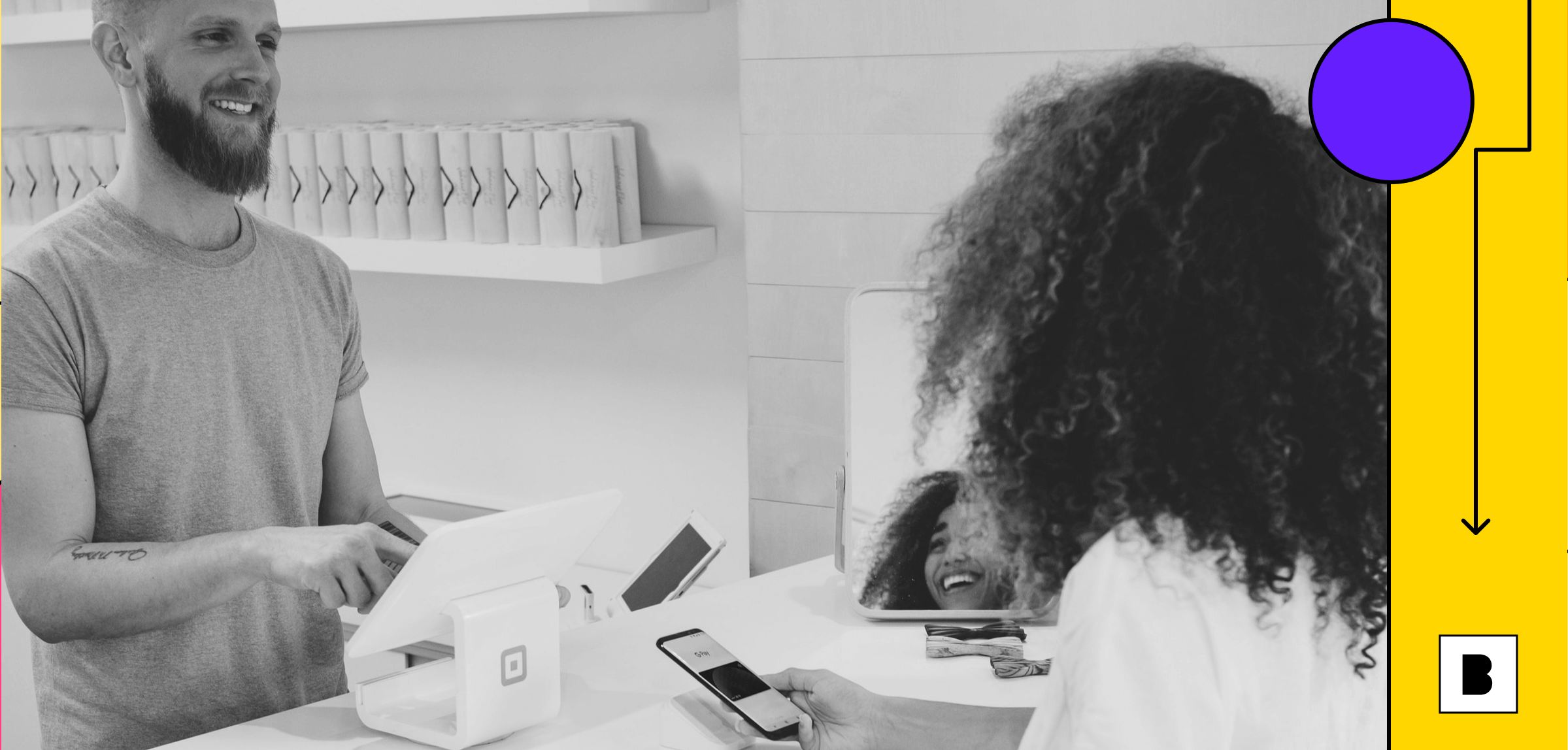 A shopper at shop counter