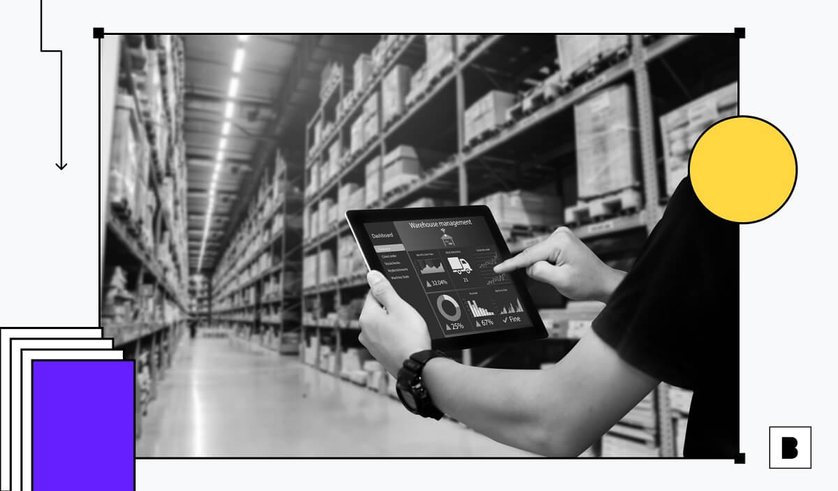 A working man in warehouse having tablet in his hand