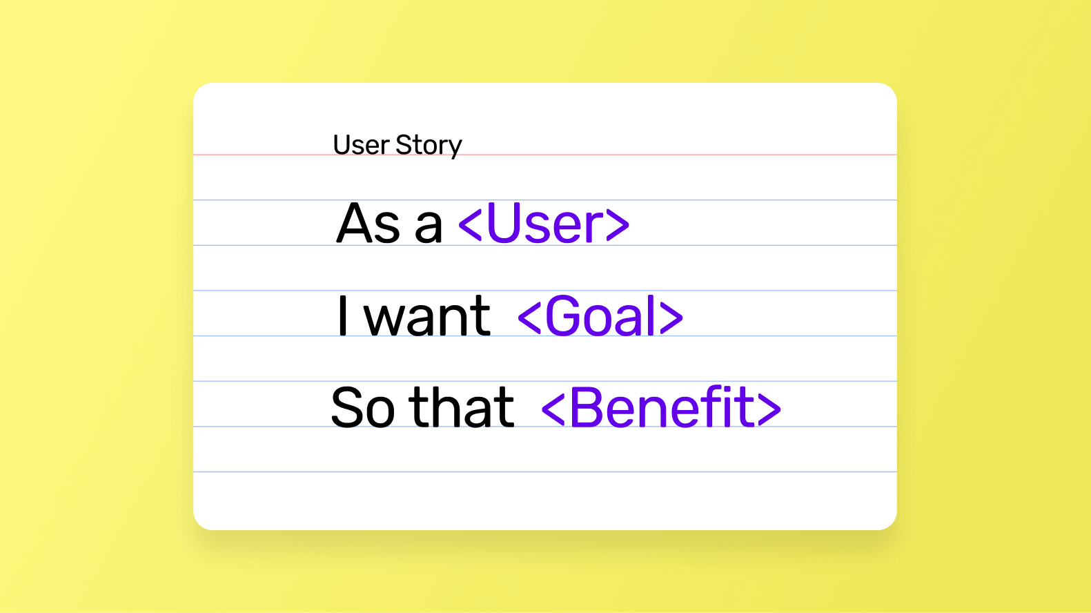 An example of an app user story highlighting components of a user story, user, goal and benefit