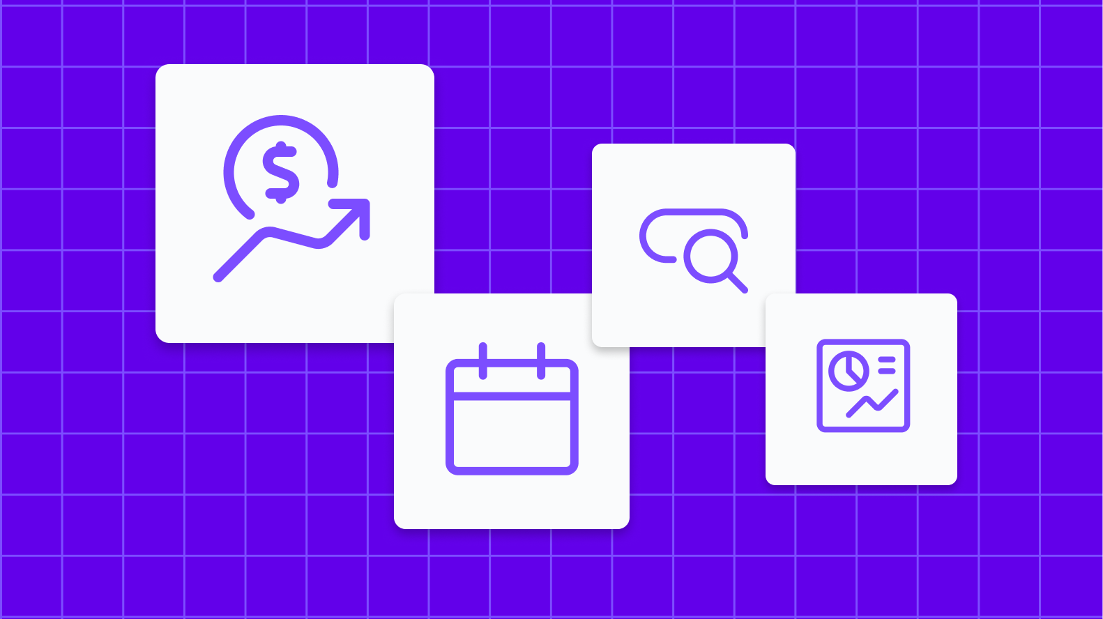 A concept of creating an app business plan depicting $, calendar, search function and a growth graph