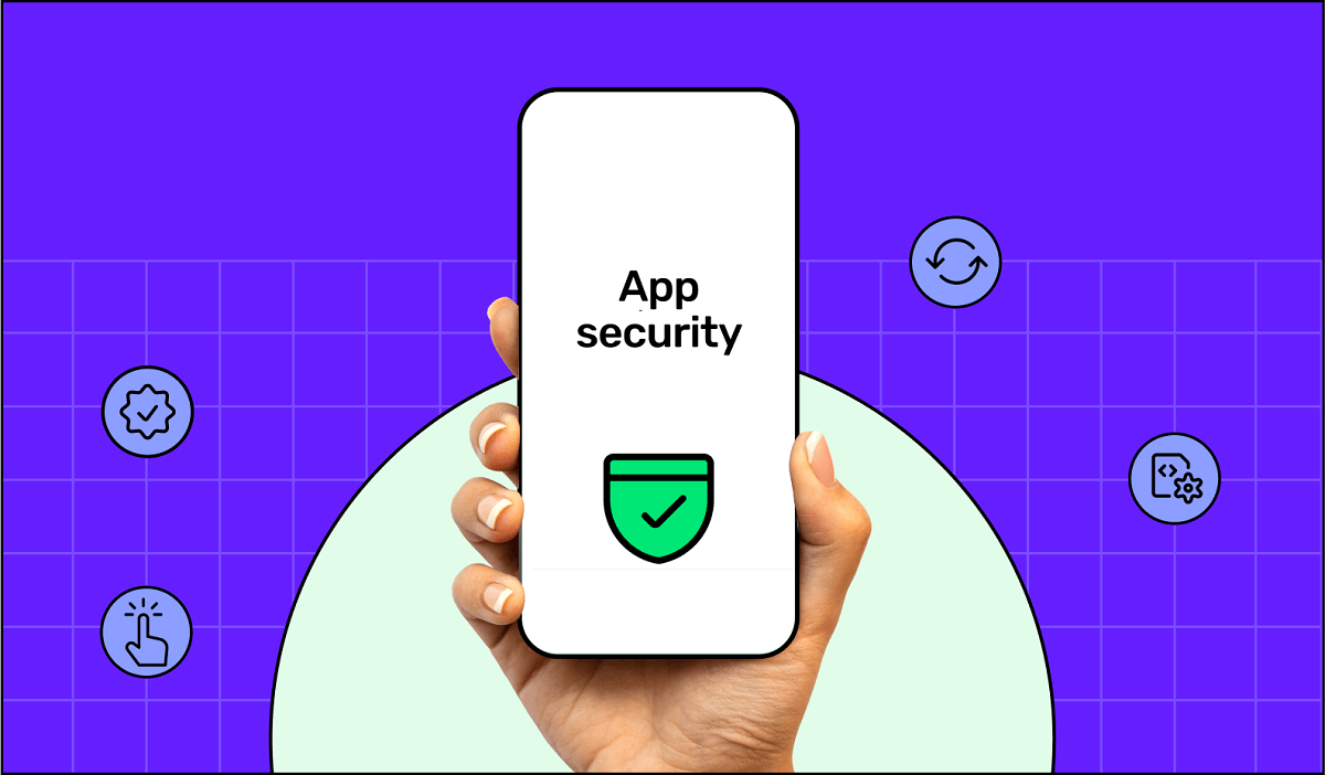 App security best practices - an illustration on a mobile screen with a green app security icon