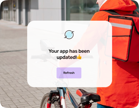 Mobile app update notification having a food delivery boy in the background