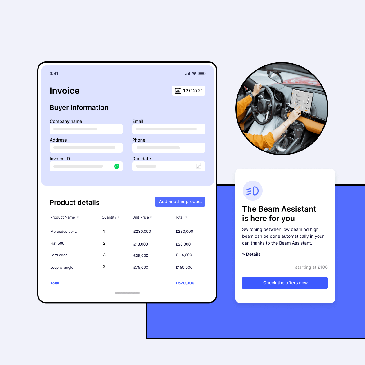 Automotive industry app screen