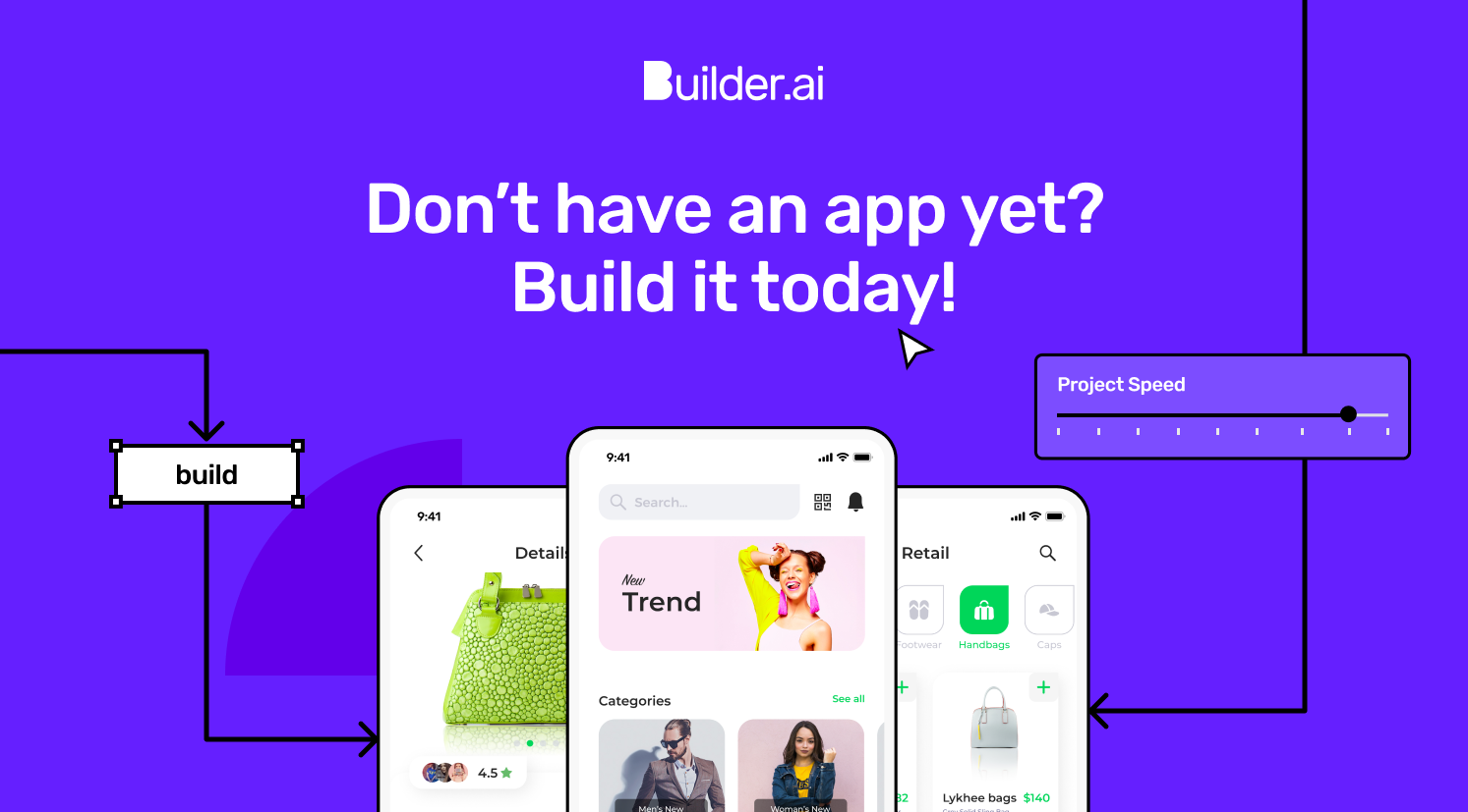 Build an app illustration with app screens by Builder.ai