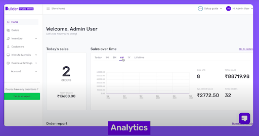 Admin dashboard to our ecommerce store customers