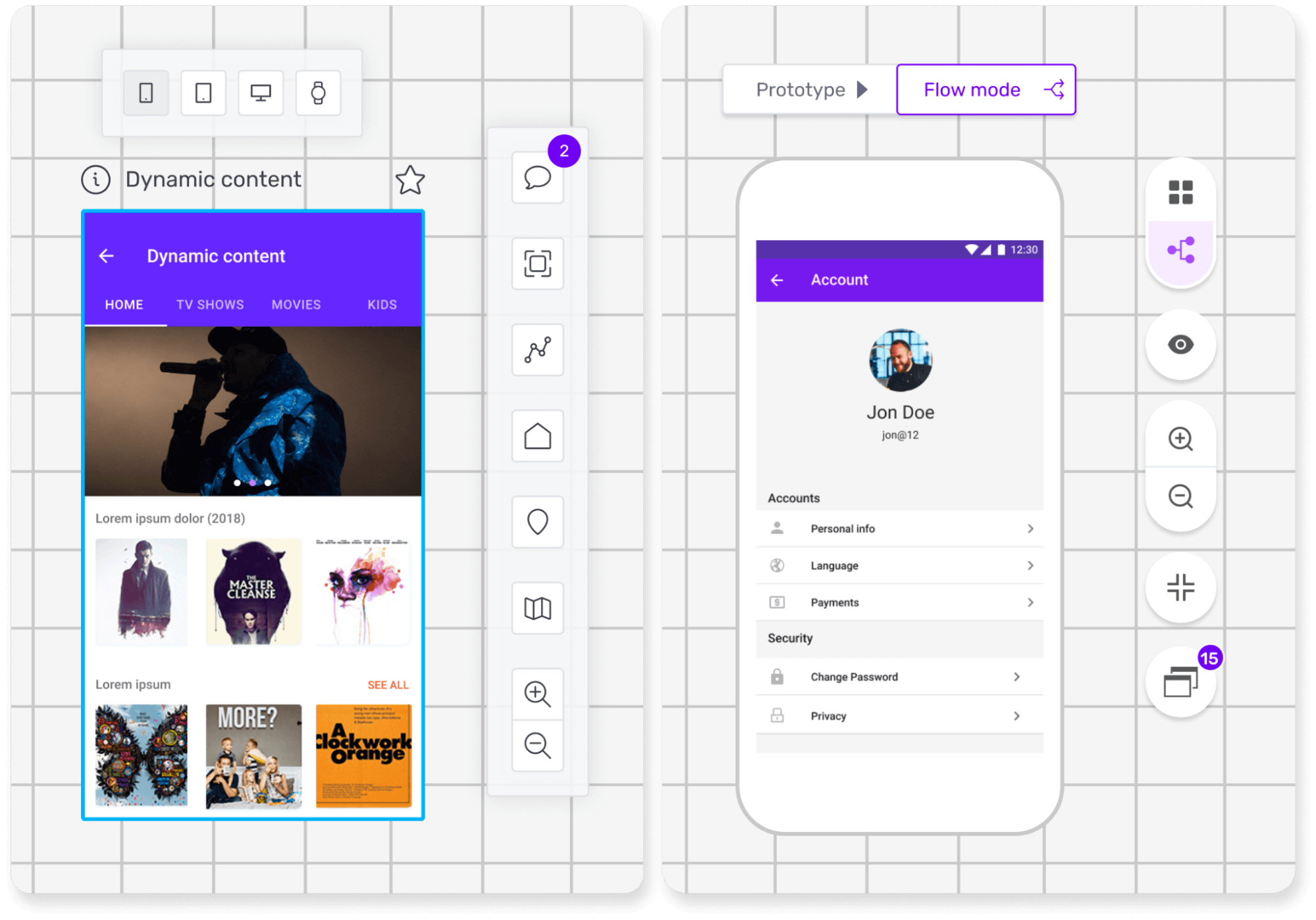 builder prototype app screens