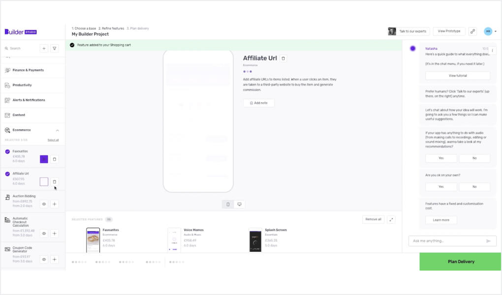 Builder Studio feature customisation dashboard screen