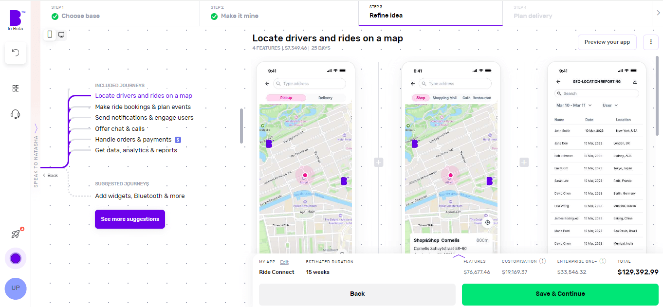 Builder Studio dashboard screen to customise app features which enables users to add or remove the needed features.