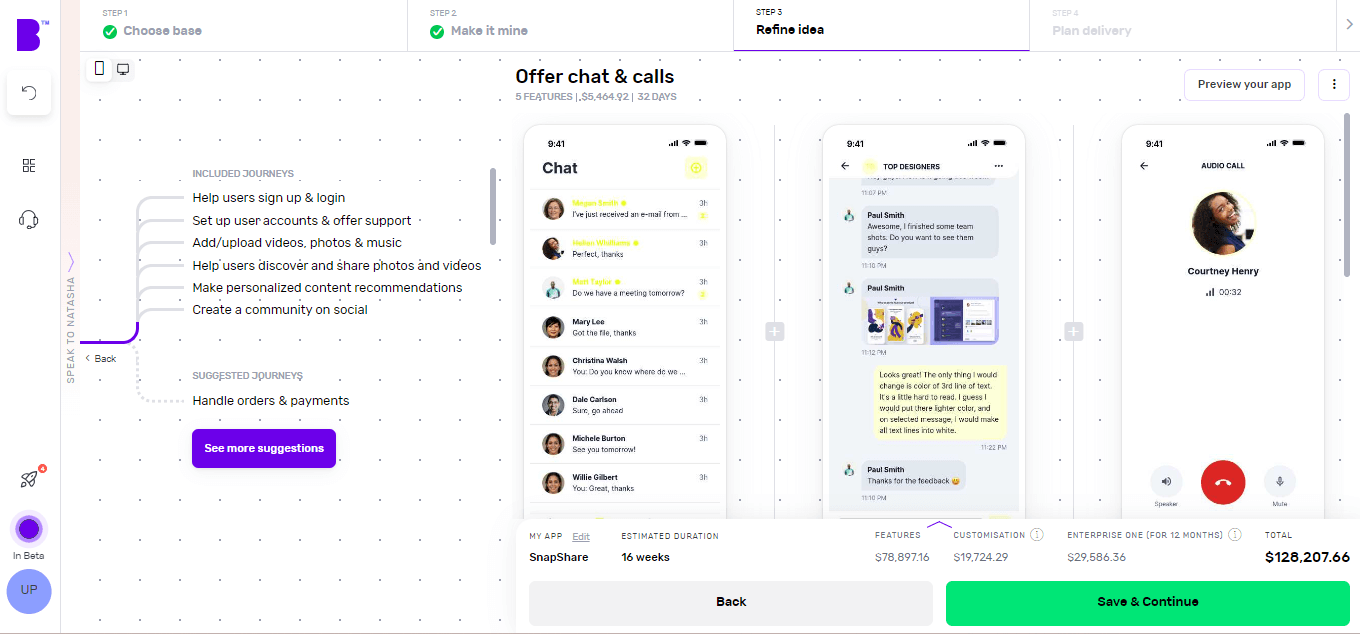 Builder Studio dashboard screen to customise app features which enables users to add or remove the needed features.