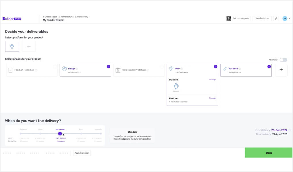 Builder Studio project timeline dashboard screen