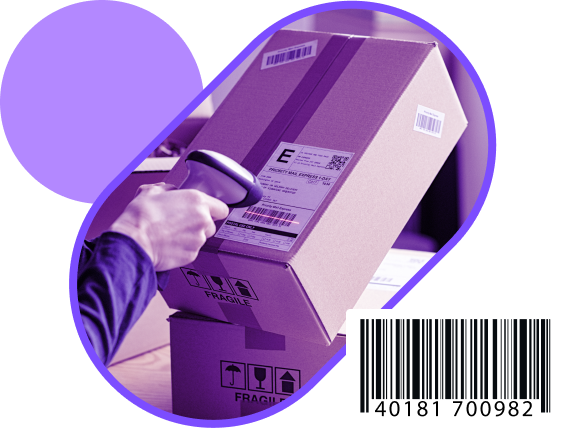 A concept of a barcode generator depicting a barcode and a user scanning a barcode with a barcode scanner