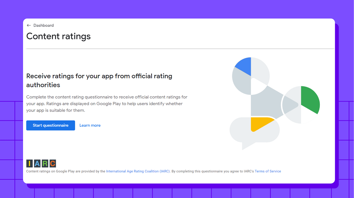 Google Play console screen to get content rating