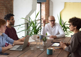 A customer success team discussing project progress