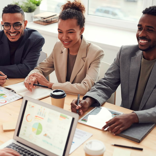 A customer success team reviewing the project status