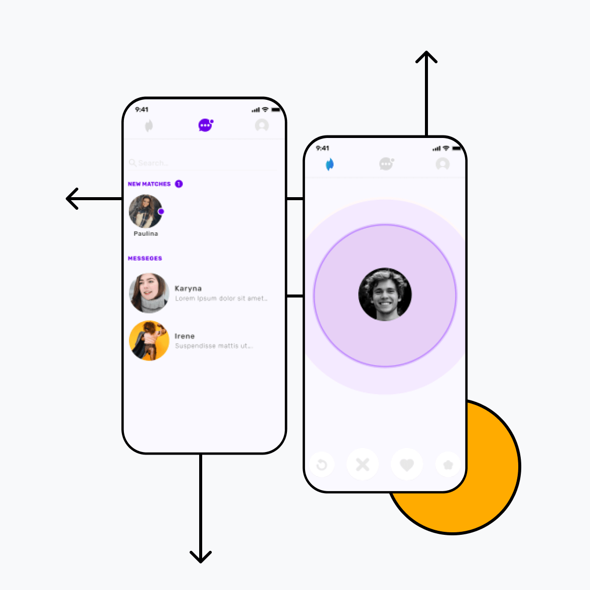 Dating app with message screen