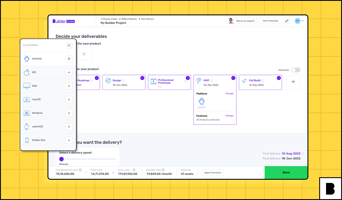 Plan delivery screen