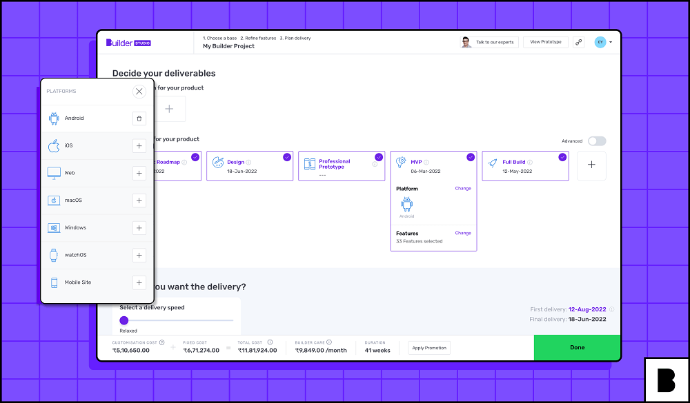 Builder Studio deliverables screen