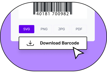 A concept of barcode generator highlighting a button to download barcode in SVG, PNG, JPG and PDF format