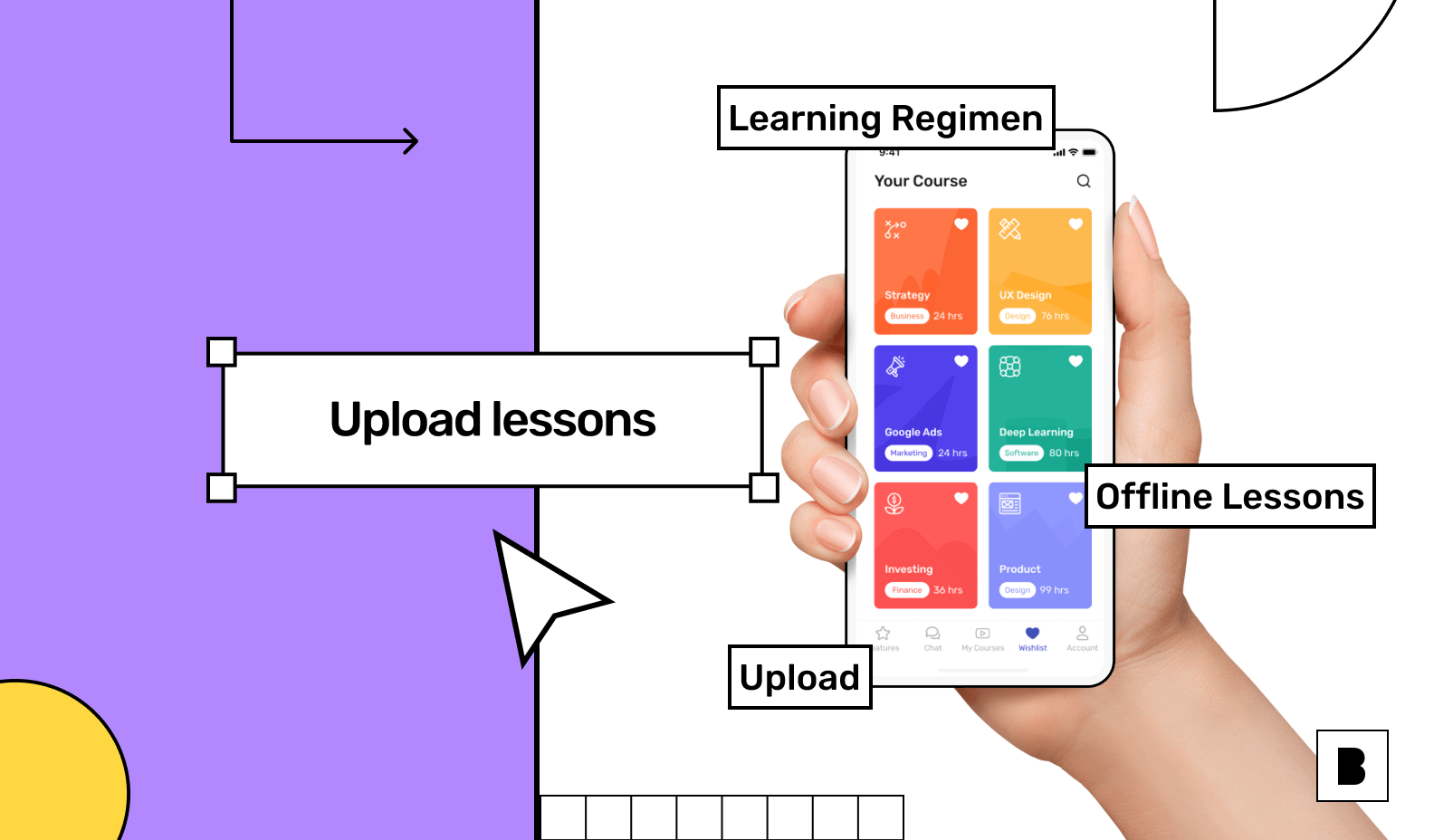 Online learning app with courses screen