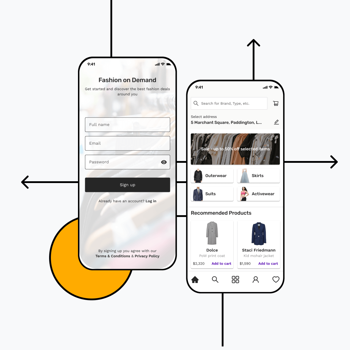 ecommerce retail app with signup screen
