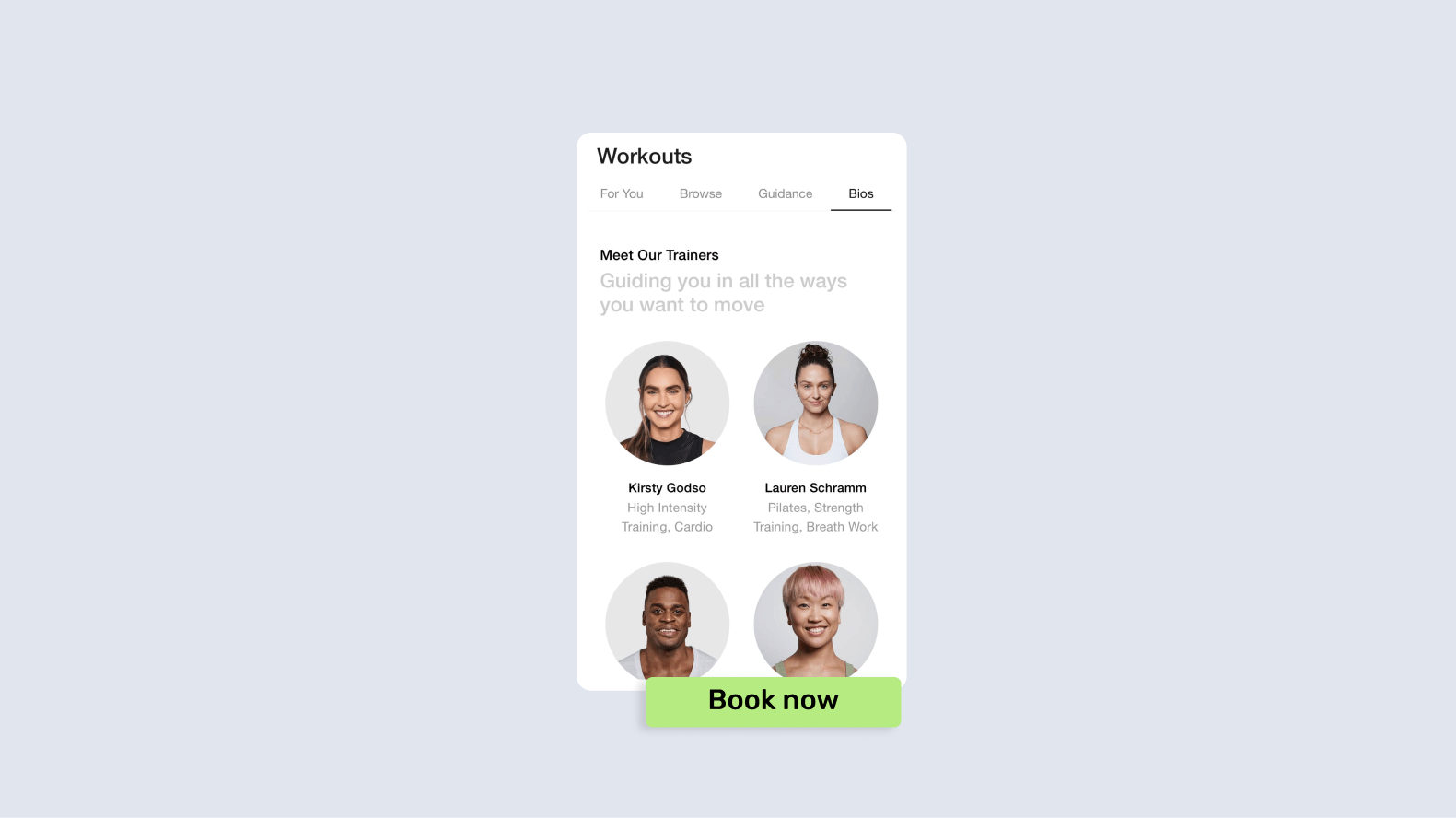 Fitness coaching app screen