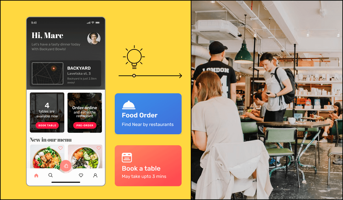 Food app (table reservation app) development illustration