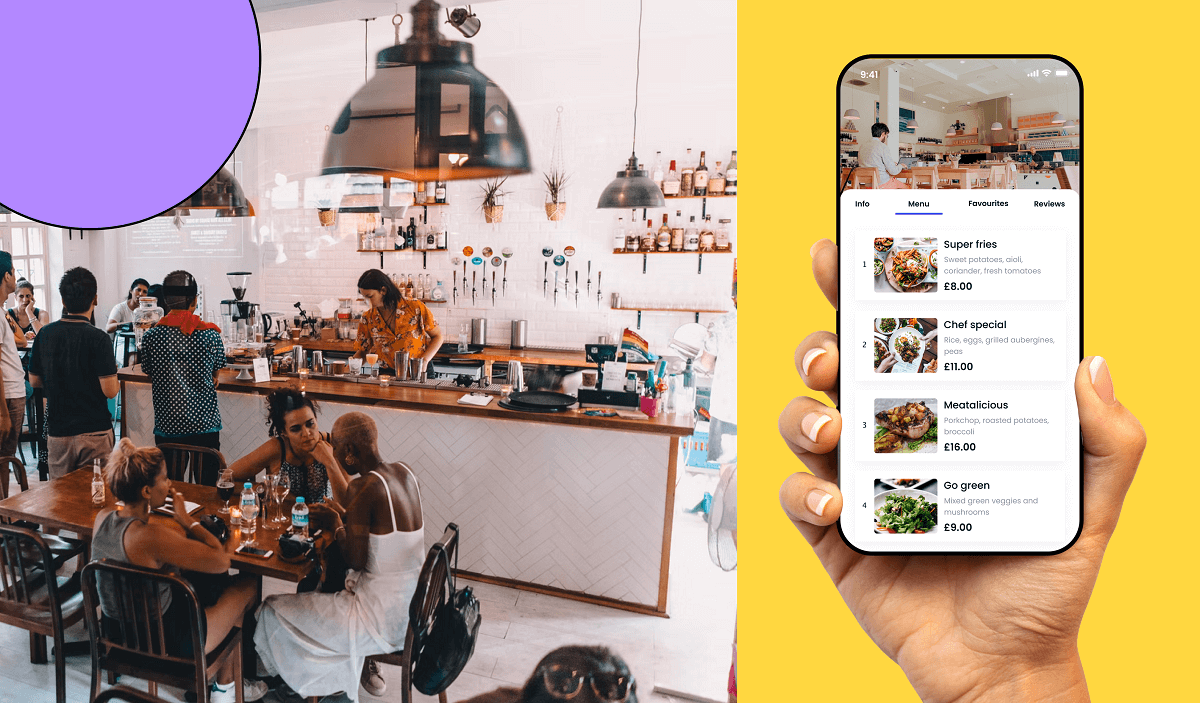 Food app screen with people dinning in the restaurant