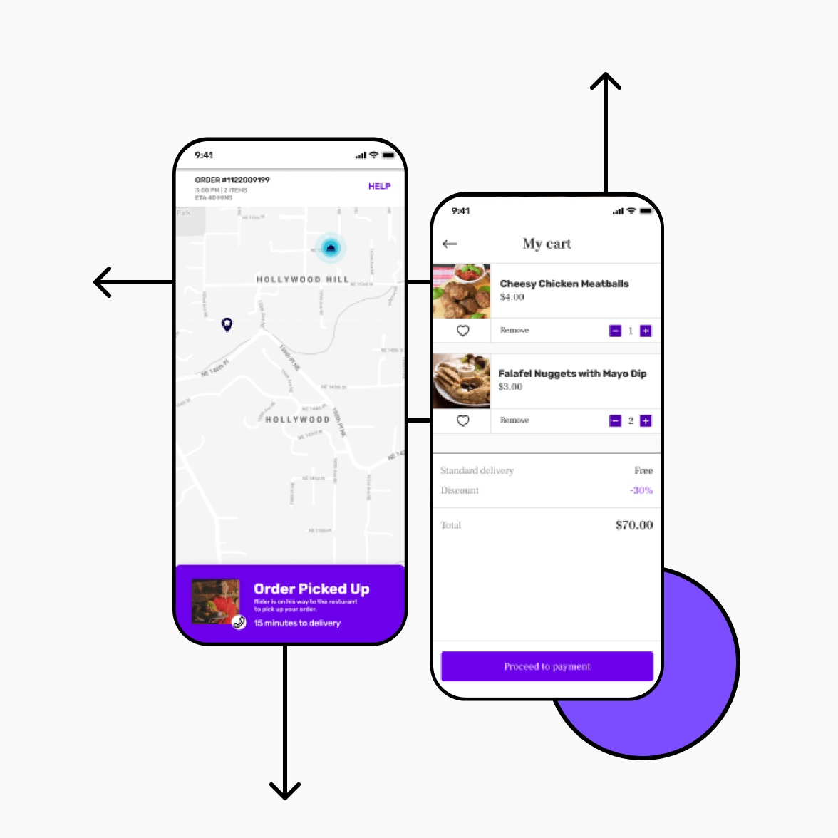 Food delivery app with navigation screen
