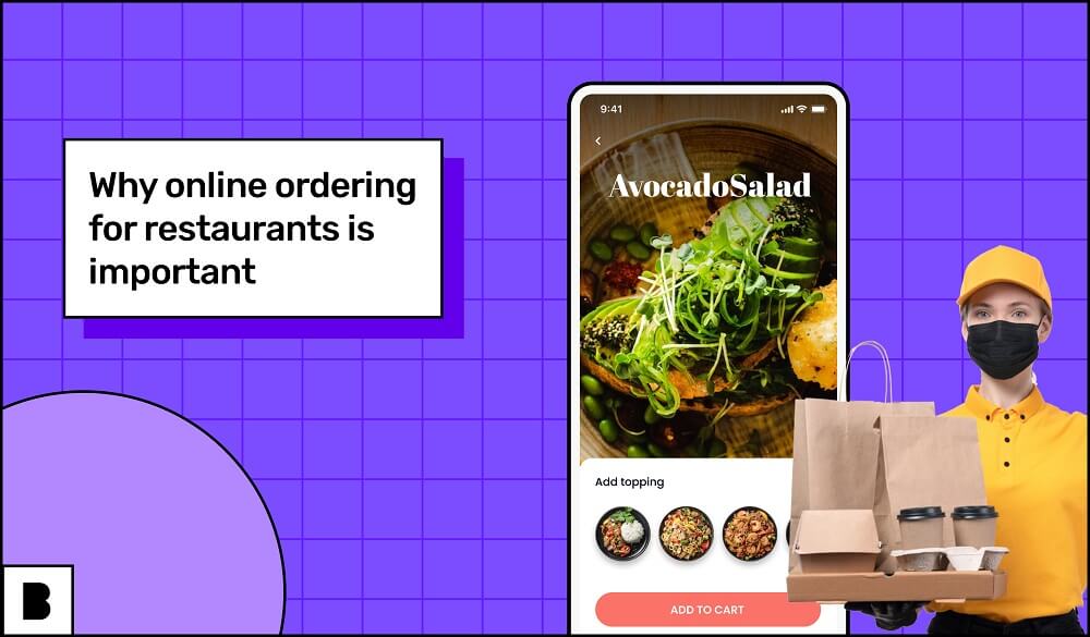 Food delivery boy with a restaurant app screen