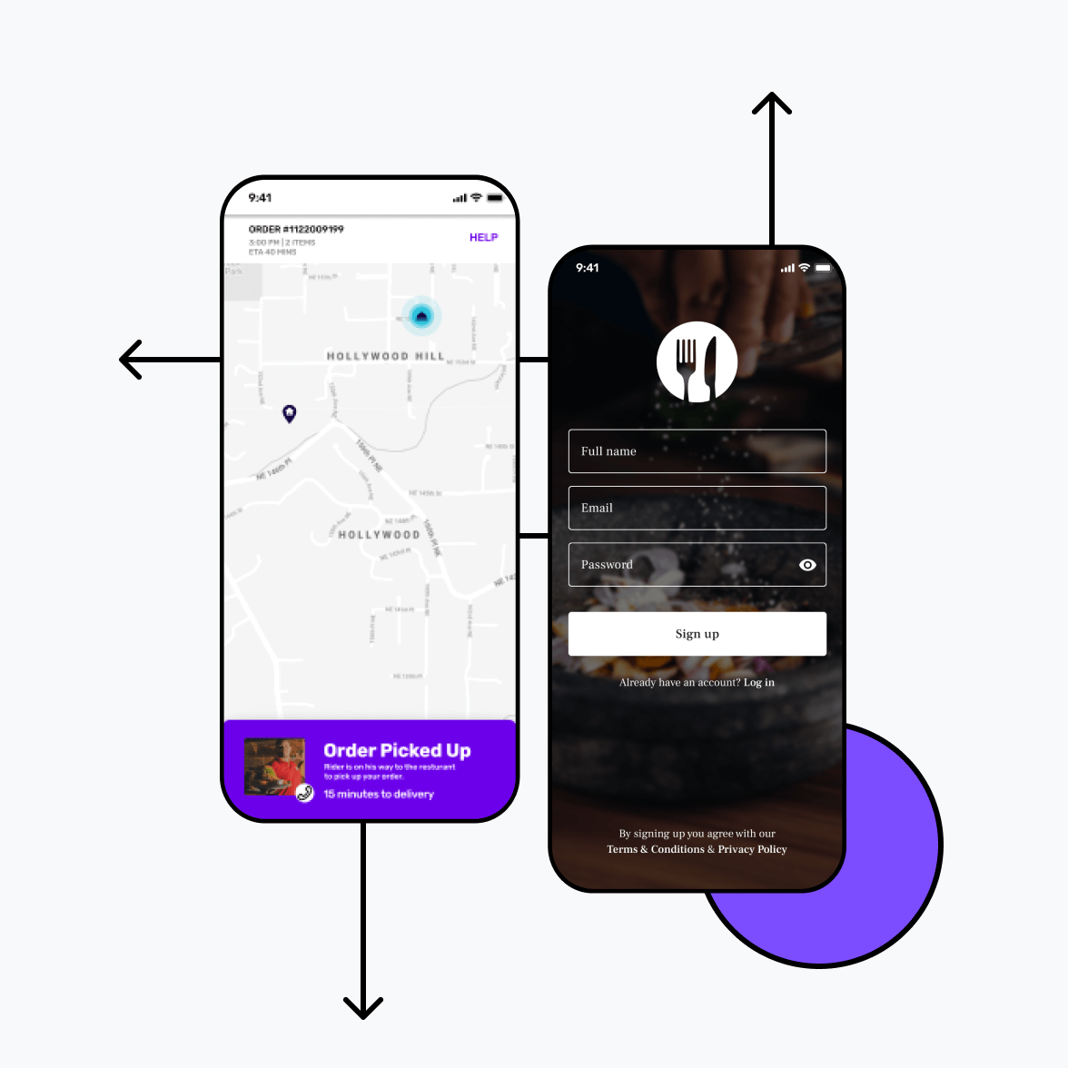 Food delivery app with signup screen