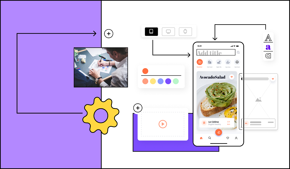 Food marketplace app development illustration