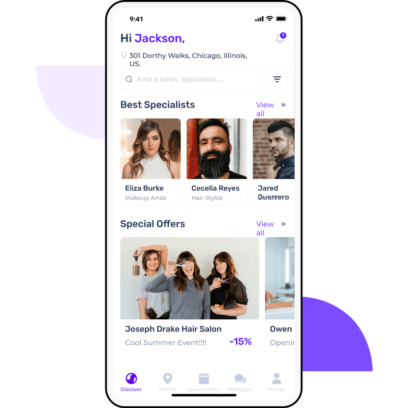 Salon app screens