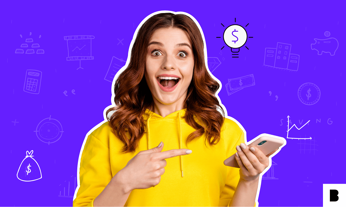A happy woman having mobile phone in hand - an illustration for passive income