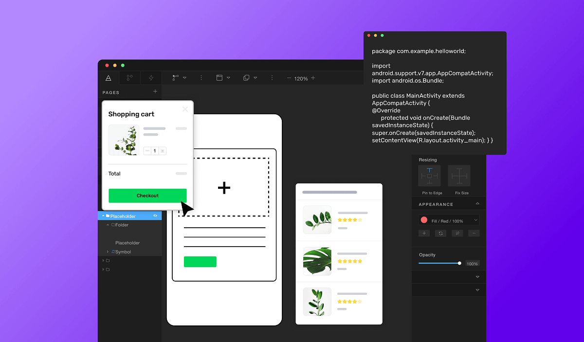 Low code development Illustration with drag & drop features
