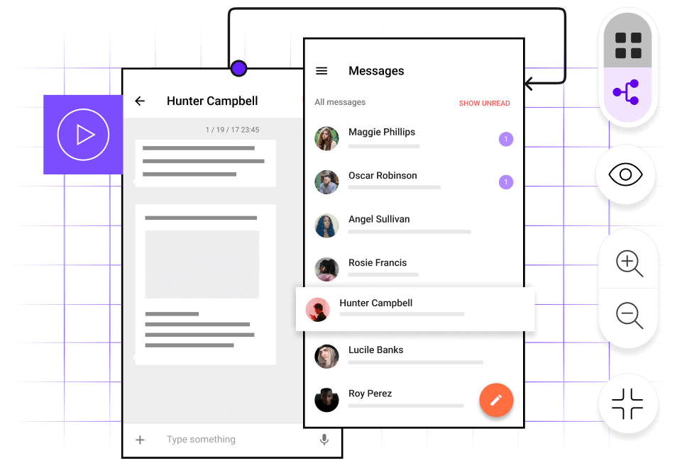  Low-fidelity app prototype screens with design icons
