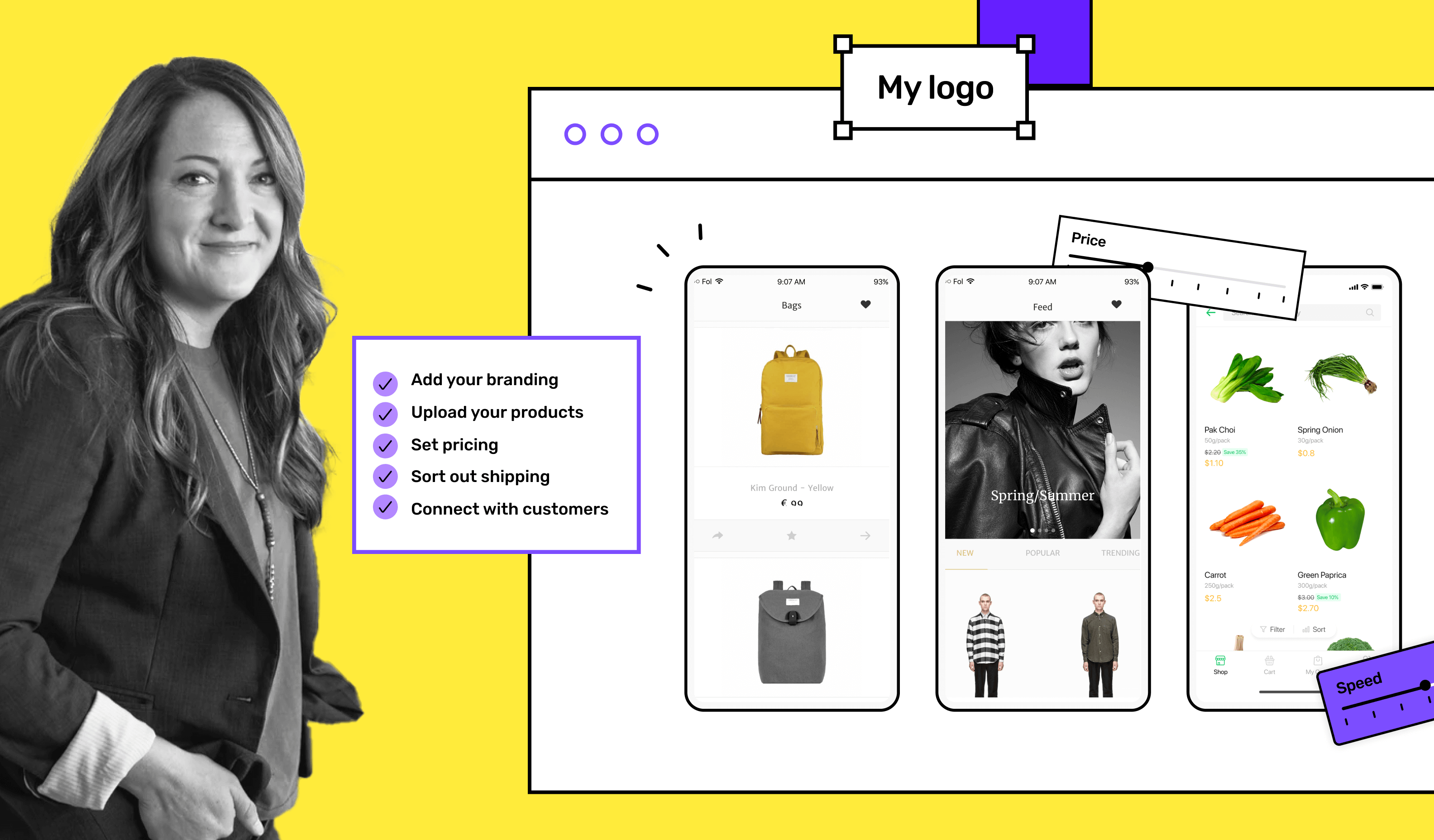 Mobile app screens for ecommerce and grocery apps