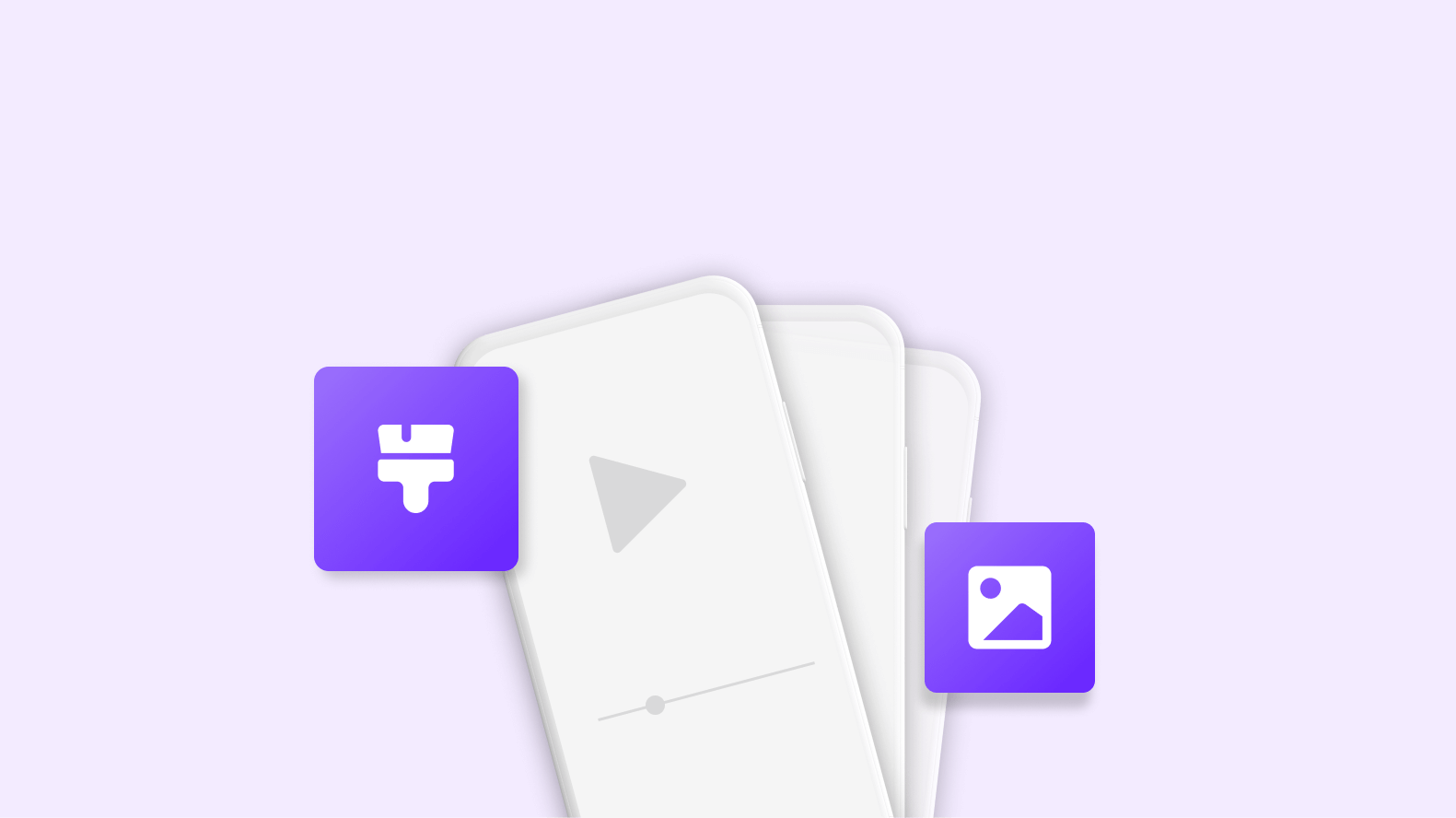 An illustration of a mobile interface highlighting a video player, image icon and a brush