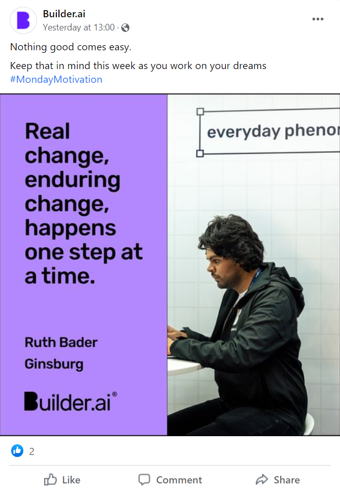 Builder.ai's sponsored post on Facebook